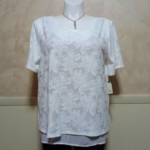 DANA BUCHMAN MIXED MEDIA TOP SIZE XXL IN MODERN WHITE